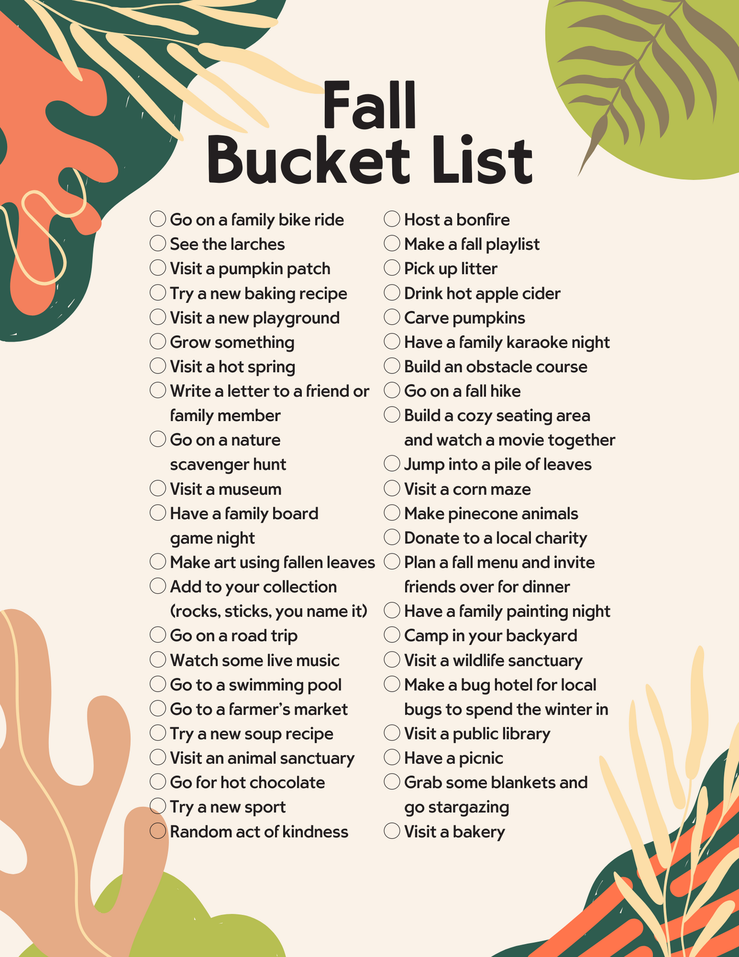 Fall Bucket List Printable